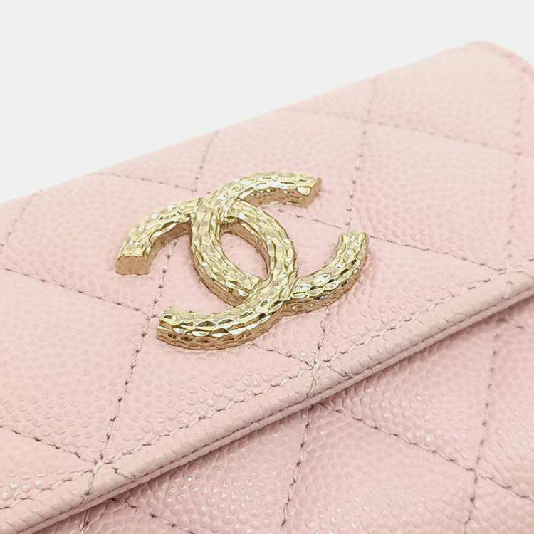 Pre Owned Chanel Pink Caviar Leather Caviar Card Holder