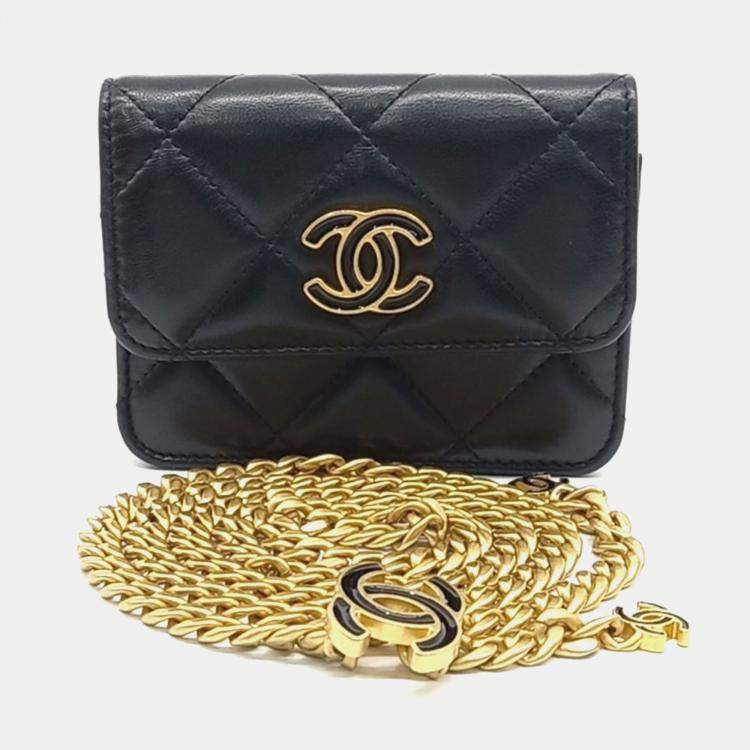 Pre Owned Chanel Black Leather Chain Belt Bag