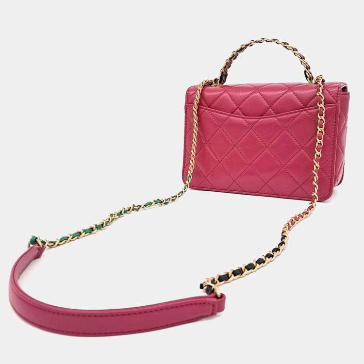 Pre Owned Chanel Pink Leather Top Handle Shoulder Bag