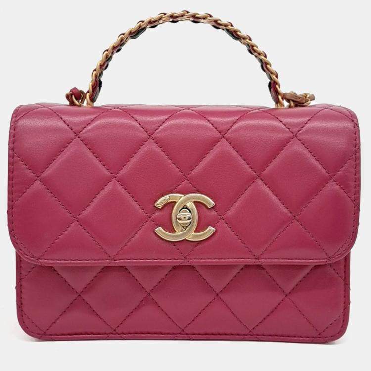 Pre Owned Chanel Pink Leather Top Handle Shoulder Bag