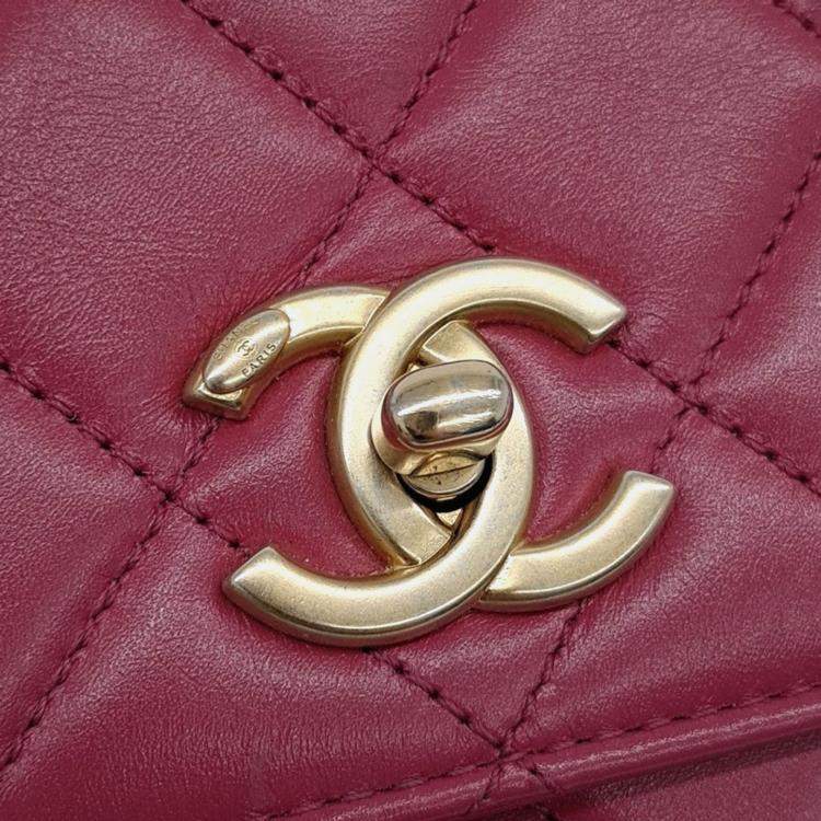 Pre Owned Chanel Pink Leather Top Handle Shoulder Bag