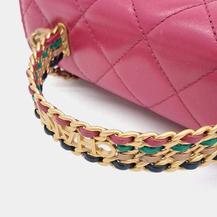 Pre Owned Chanel Pink Leather Top Handle Shoulder Bag