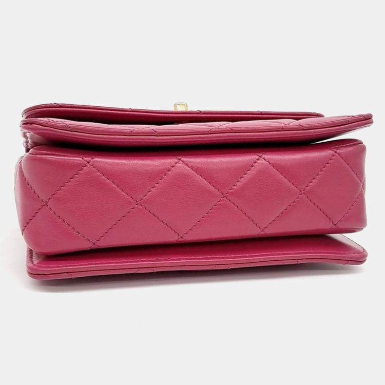 Pre Owned Chanel Pink Leather Top Handle Shoulder Bag