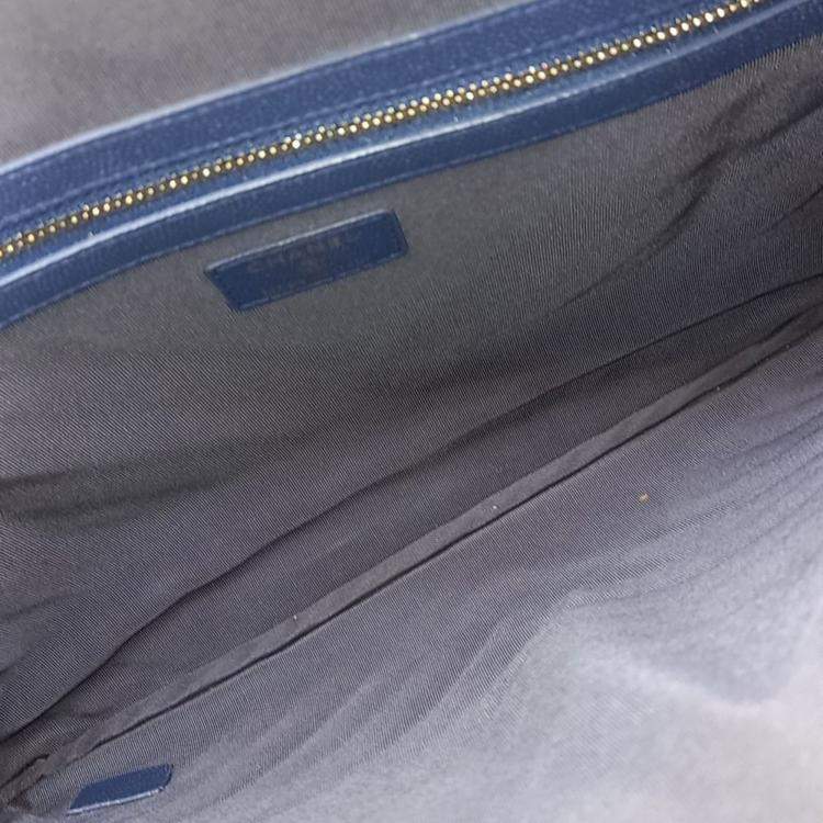 Pre Owned Chanel Blue Leather Caviar Chevron Clutch New Medium