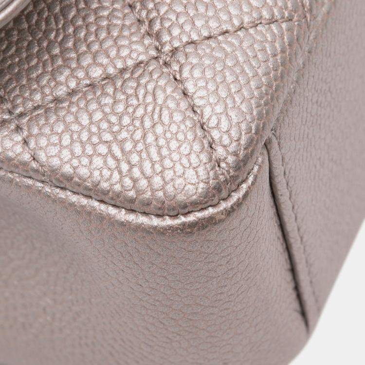 Pre Owned Chanel Silver Small Metallic Caviar CC Filigree Flap