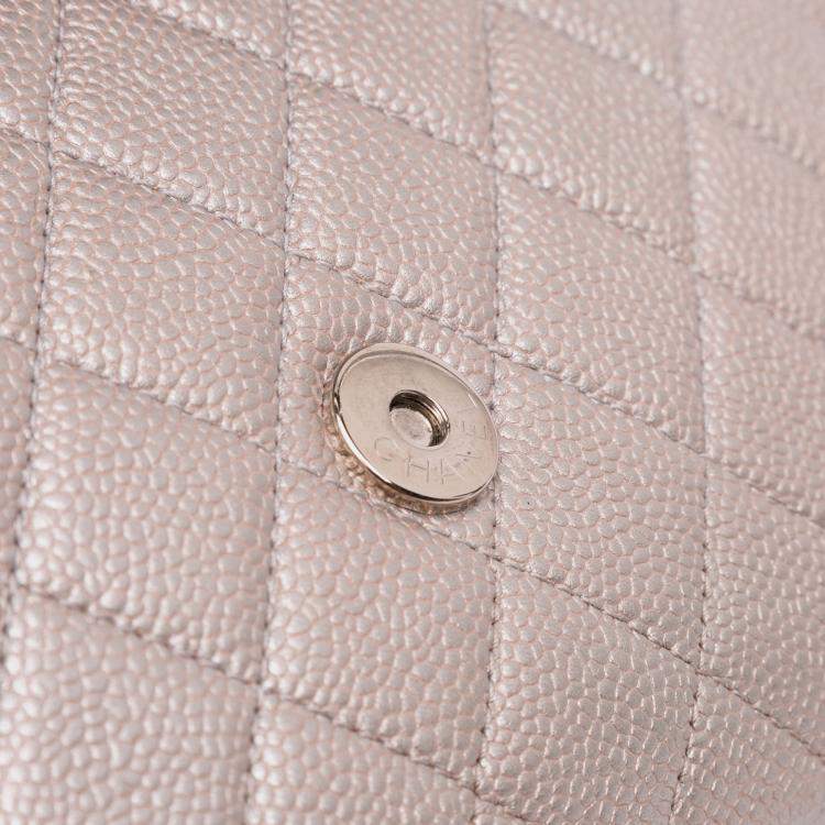 Pre Owned Chanel Silver Small Metallic Caviar CC Filigree Flap