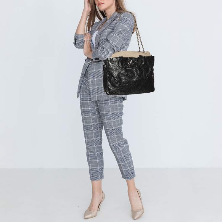 Pre Owned Chanel Black Quilted Glazed Leather Portobello Tote 