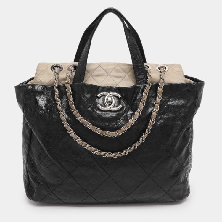 Pre Owned Chanel Black Quilted Glazed Leather Portobello Tote 