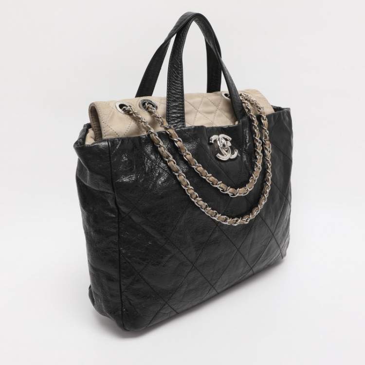 Pre Owned Chanel Black Quilted Glazed Leather Portobello Tote 