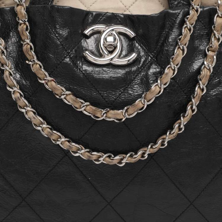 Pre Owned Chanel Black Quilted Glazed Leather Portobello Tote 