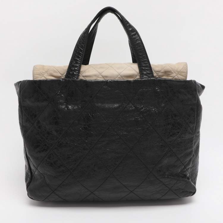 Pre Owned Chanel Black Quilted Glazed Leather Portobello Tote 