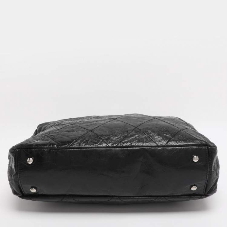 Pre Owned Chanel Black Quilted Glazed Leather Portobello Tote 