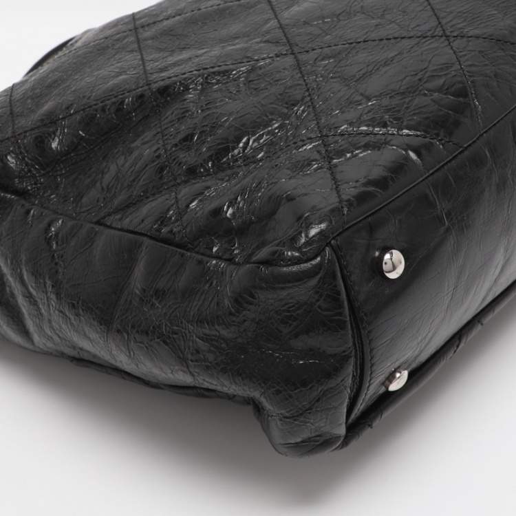 Pre Owned Chanel Black Quilted Glazed Leather Portobello Tote 