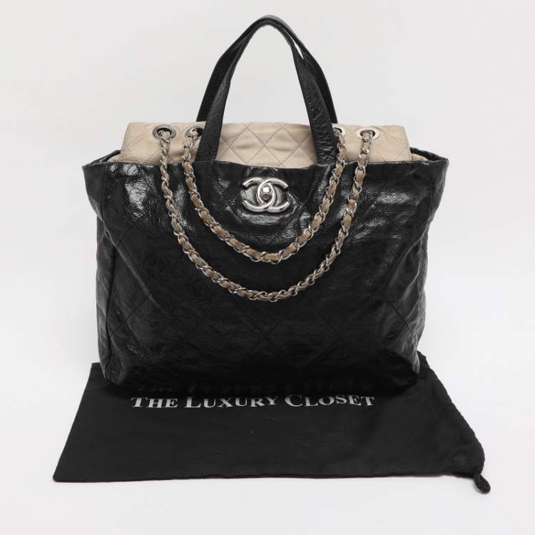 Pre Owned Chanel Black Quilted Glazed Leather Portobello Tote 