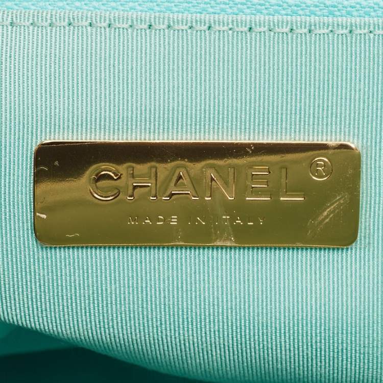 Pre Owned Chanel Mint Blue Quilted Leather Large 19 Flap Bag