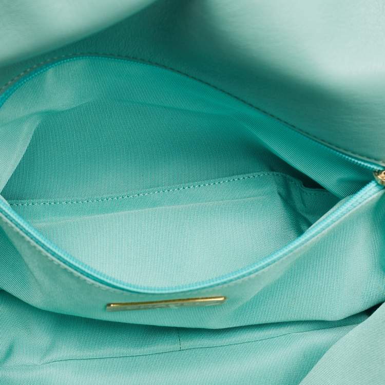 Pre Owned Chanel Mint Blue Quilted Leather Large 19 Flap Bag