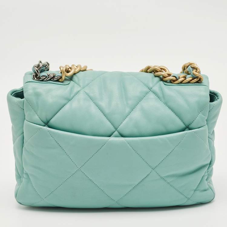 Pre Owned Chanel Mint Blue Quilted Leather Large 19 Flap Bag