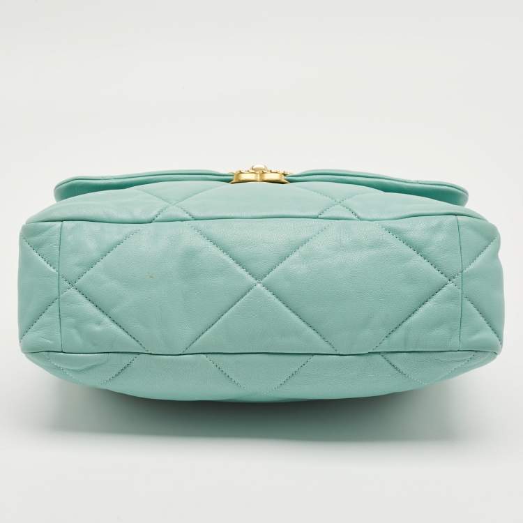 Pre Owned Chanel Mint Blue Quilted Leather Large 19 Flap Bag
