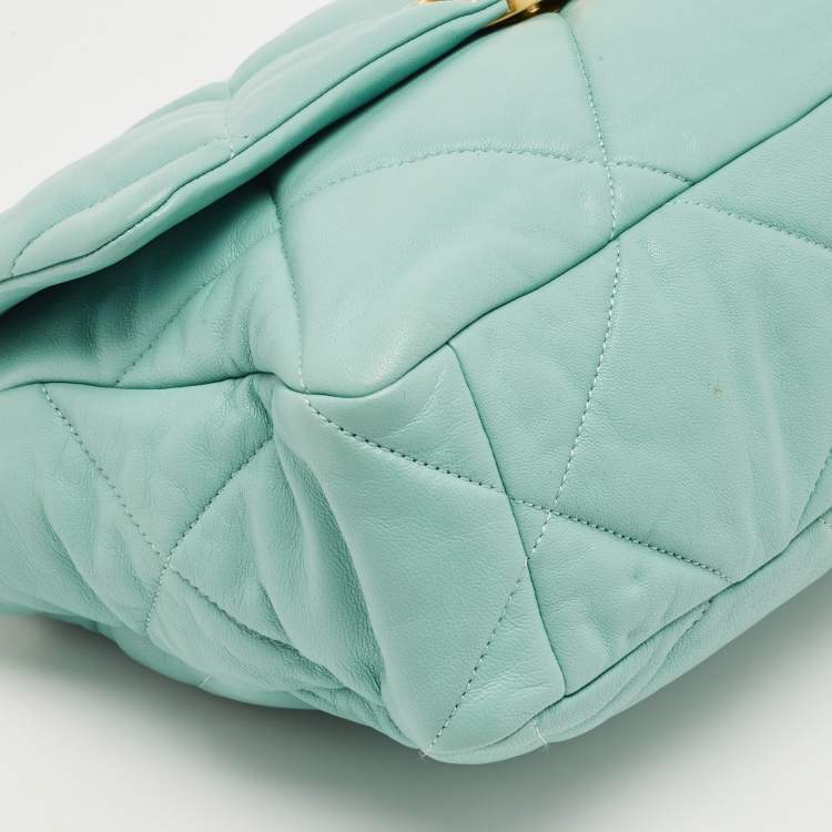 Pre Owned Chanel Mint Blue Quilted Leather Large 19 Flap Bag