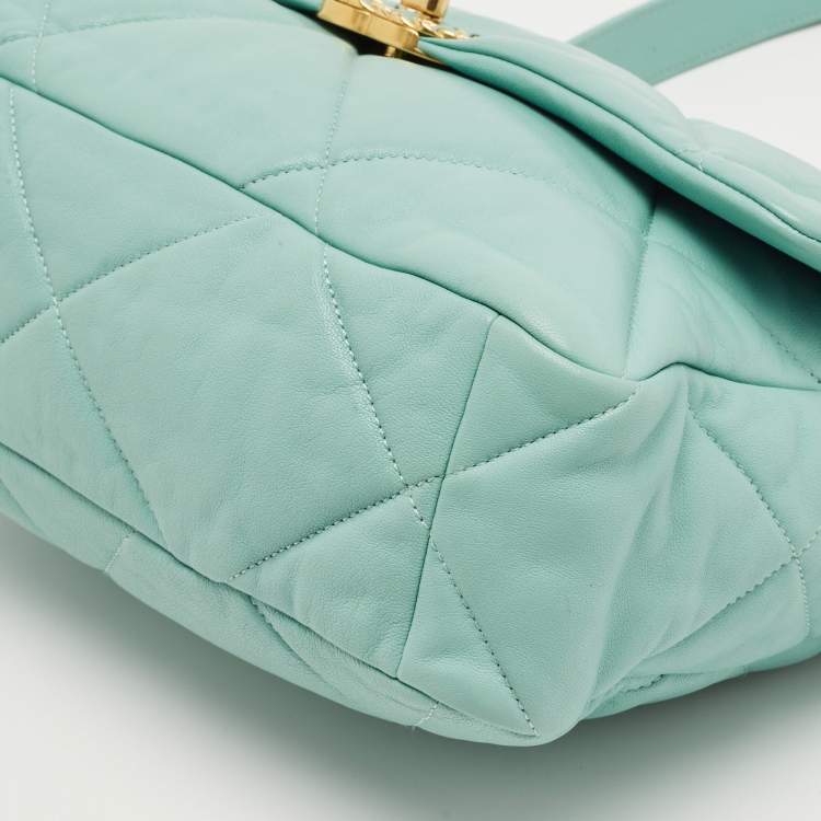 Pre Owned Chanel Mint Blue Quilted Leather Large 19 Flap Bag
