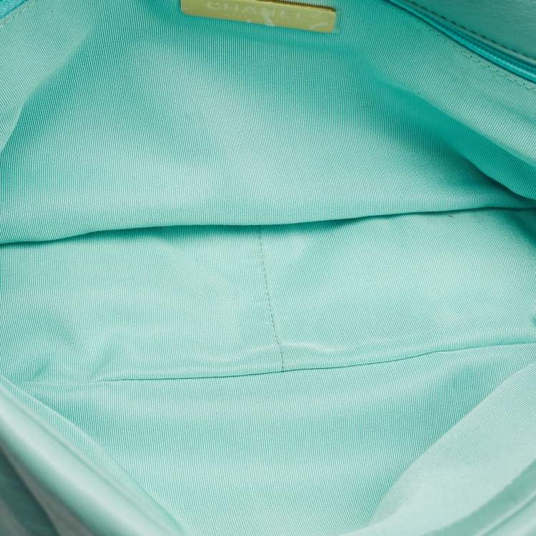 Pre Owned Chanel Mint Blue Quilted Leather Large 19 Flap Bag