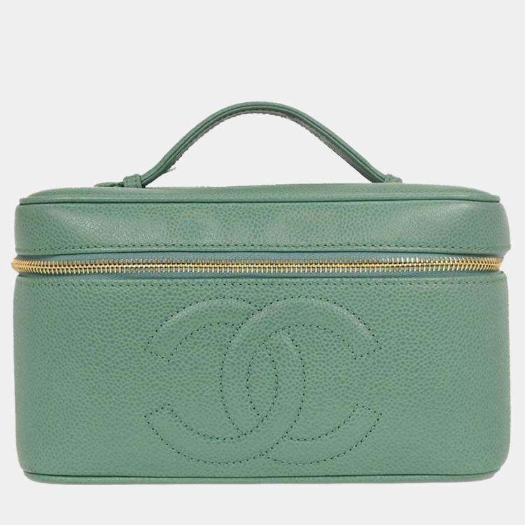 Pre Owned Chanel Green Calfskin Vanity Handbag