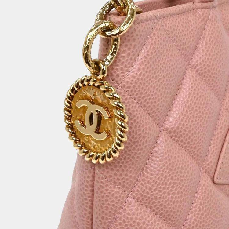 Pre Owned Chanel Pink Calfskin Medallion Tote Handbag