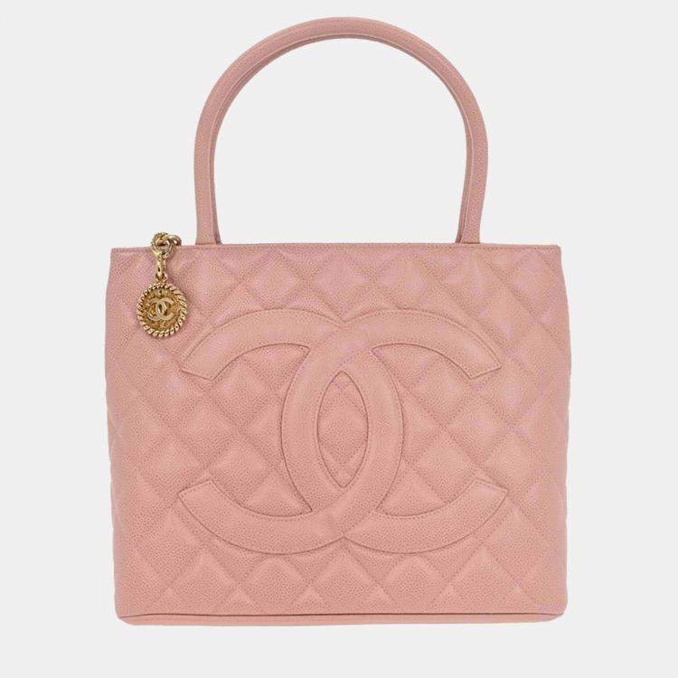 Pre Owned Chanel Pink Calfskin Medallion Tote Handbag