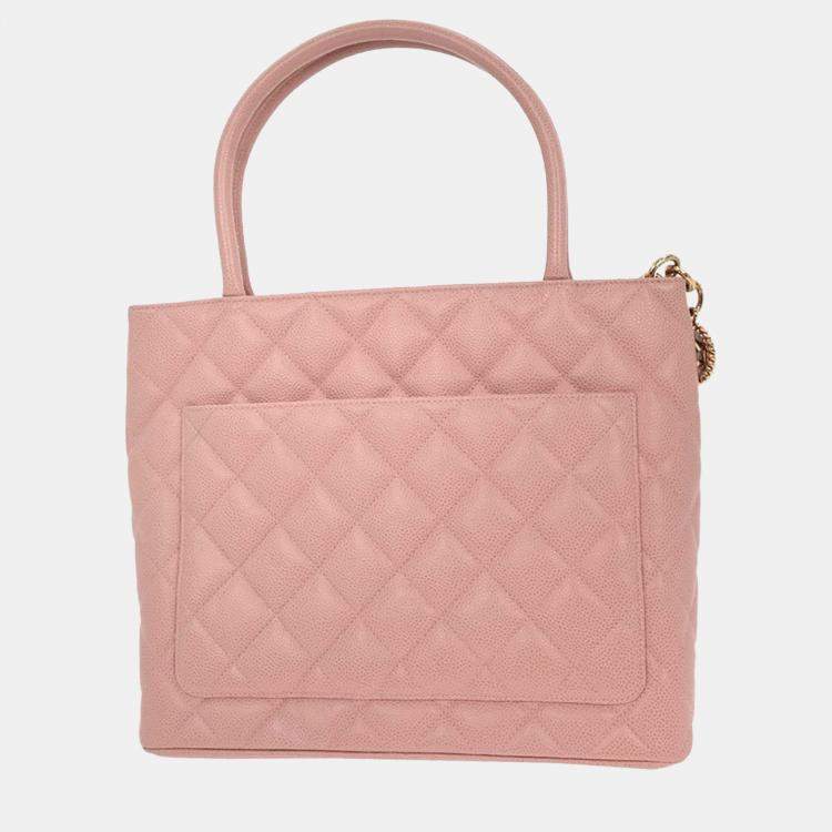 Pre Owned Chanel Pink Calfskin Medallion Tote Handbag
