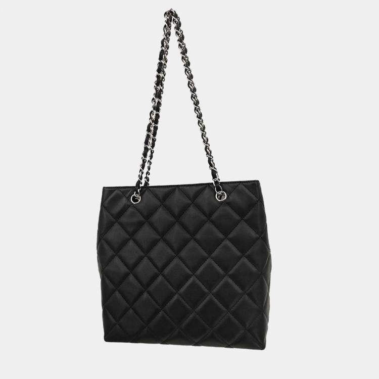 Pre Owned Chanel Black Calfskin Shoulder Tote Bag