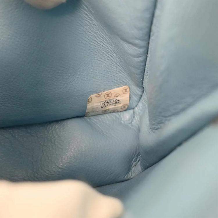 Pre Owned Chanel Light Blue Suede Straight Flap Handbag