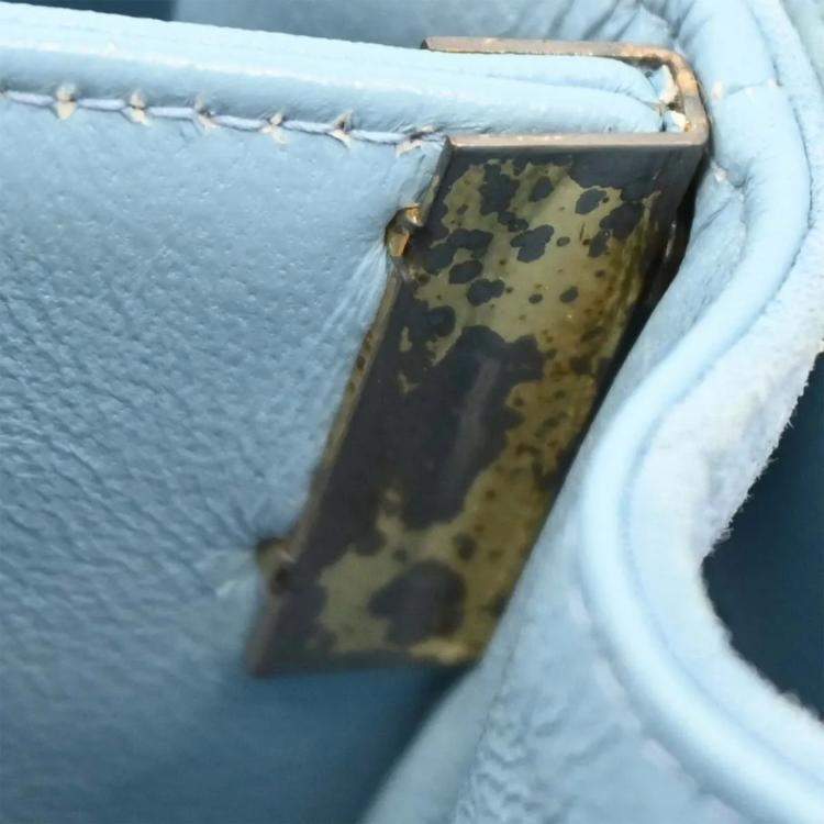 Pre Owned Chanel Light Blue Suede Straight Flap Handbag