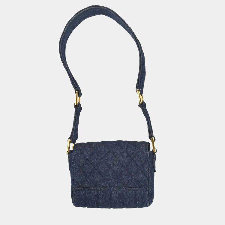 Pre Owned Chanel Blue Denim Straight Flap Shoulder Bag