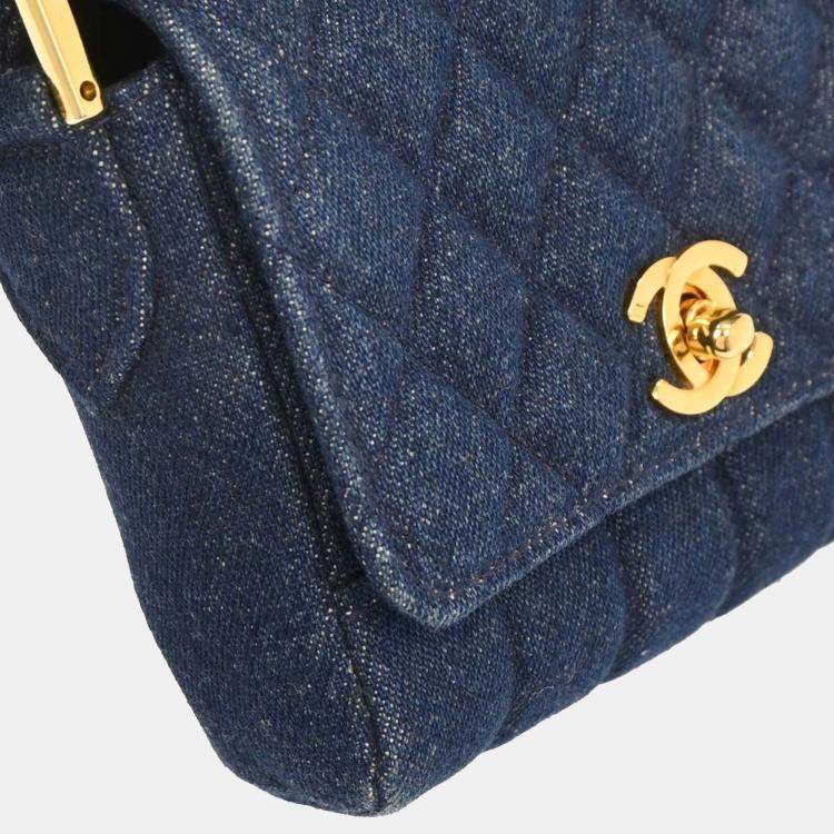 Pre Owned Chanel Blue Denim Straight Flap Shoulder Bag