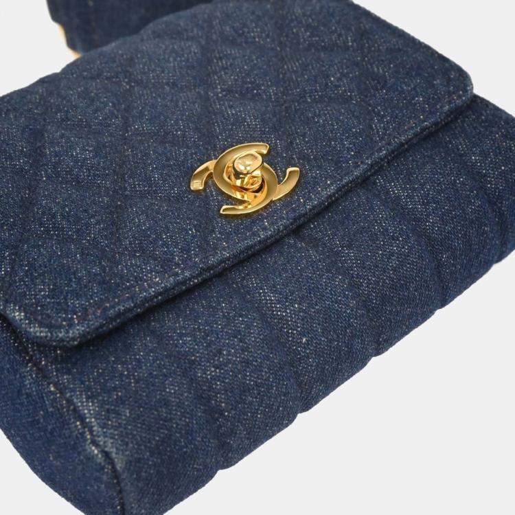 Pre Owned Chanel Blue Denim Straight Flap Shoulder Bag