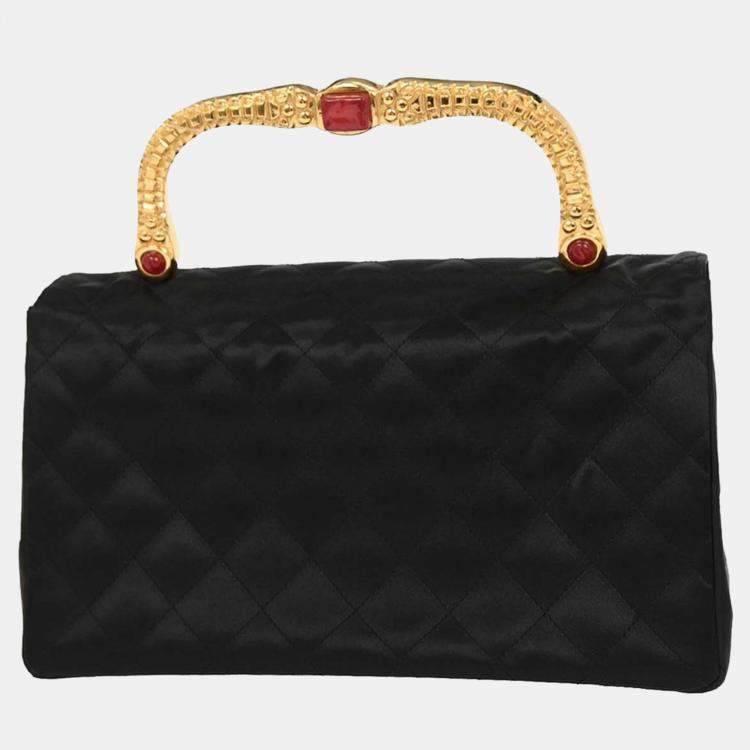 Pre Owned Chanel Black Satin Handbag
