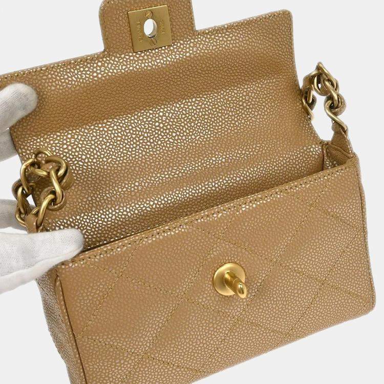Pre Owned Chanel Beige Calfskin Handbag
