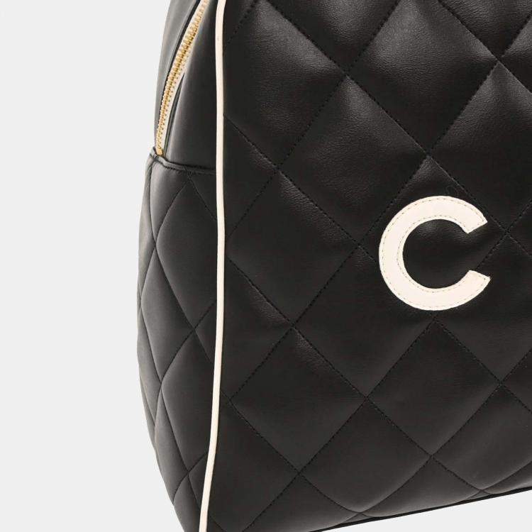 Pre Owned Chanel Black Calfskin Travel Bowling Bag