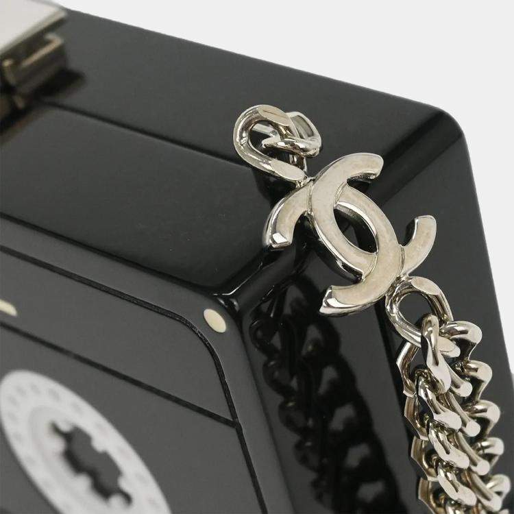 Pre Owned Chanel Black Acrylic Cassette Tape Clutch Bag