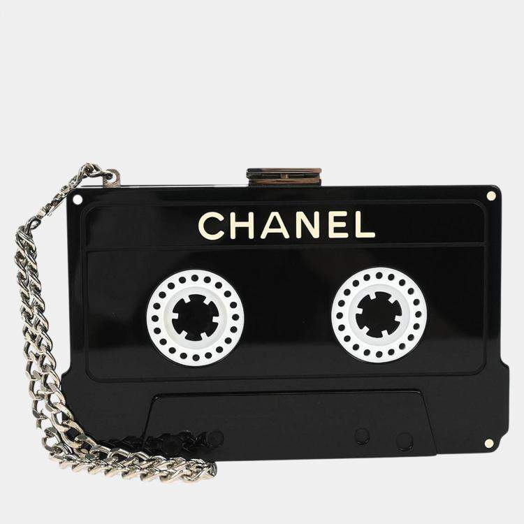 Pre Owned Chanel Black Acrylic Cassette Tape Clutch Bag