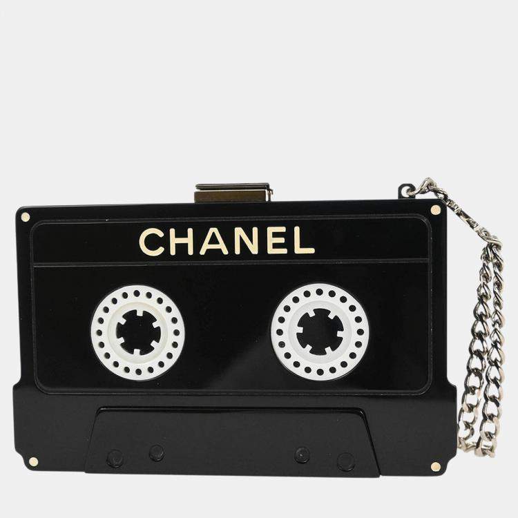 Pre Owned Chanel Black Acrylic Cassette Tape Clutch Bag