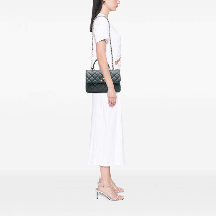 Pre Owned Chanel Grey Medium Lambskin Trendy CC Top Handle Bag