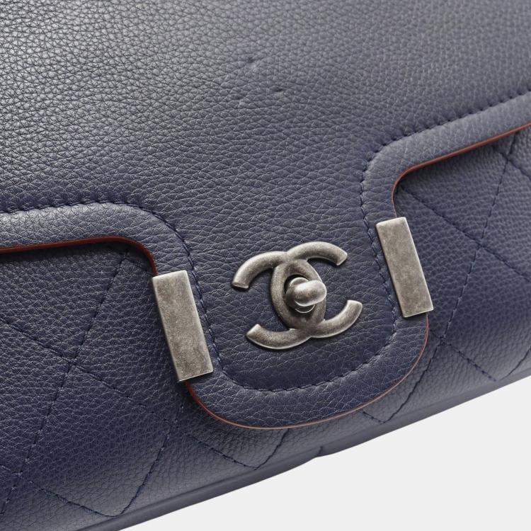 Pre Owned Chanel Blue Paris Greece Calfskin Archi Chic Flap