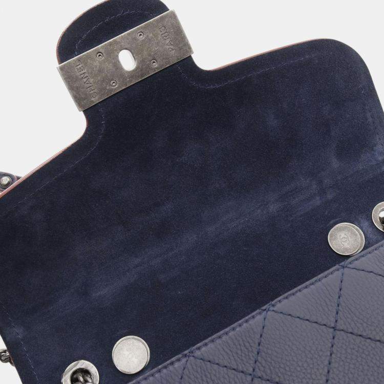 Pre Owned Chanel Blue Paris Greece Calfskin Archi Chic Flap