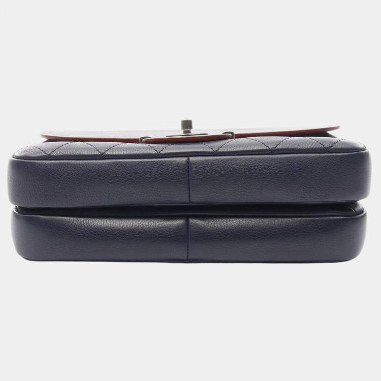 Pre Owned Chanel Blue Paris Greece Calfskin Archi Chic Flap