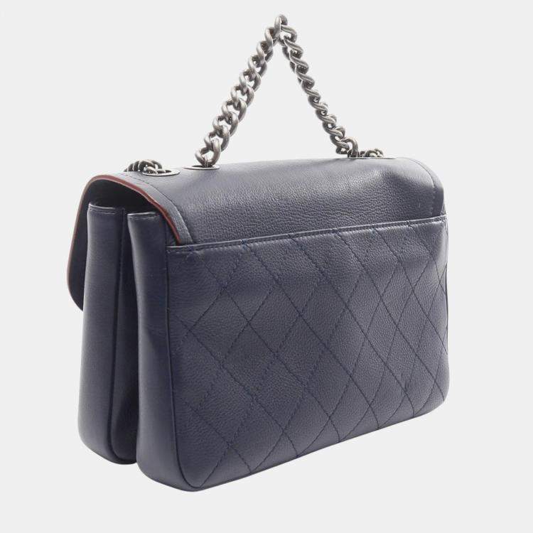 Pre Owned Chanel Blue Paris Greece Calfskin Archi Chic Flap