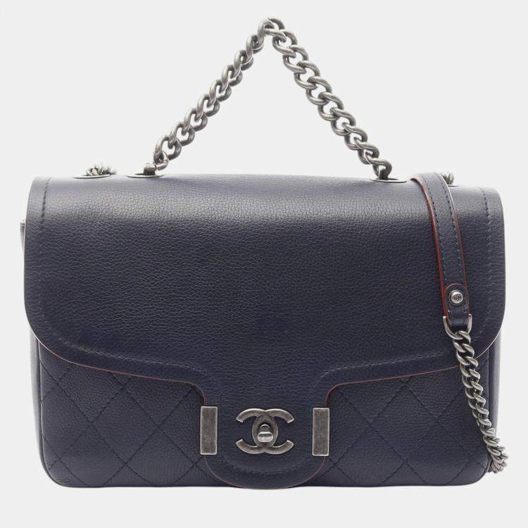 Pre Owned Chanel Blue Paris Greece Calfskin Archi Chic Flap