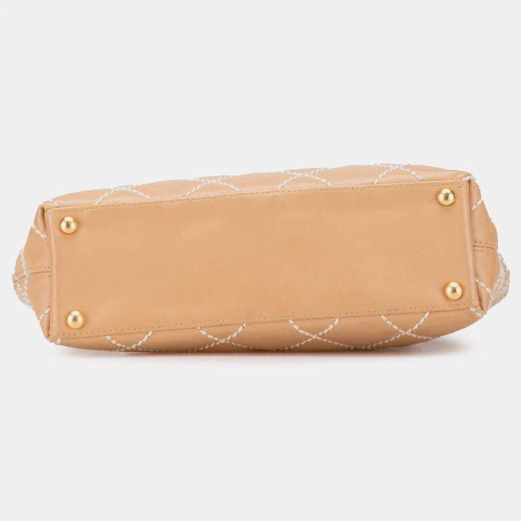 Pre Owned Chanel Brown Small CC Calfskin Wild Stitch Tote