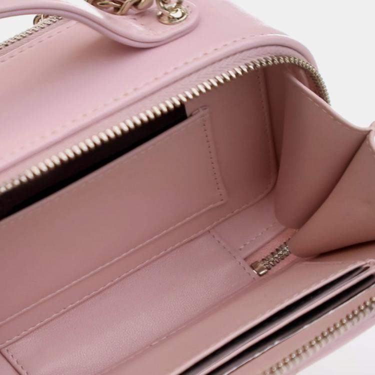 Pre Owned Chanel Pink Mini CC Glazed Calfskin Double Zip Top Handle Vanity Case