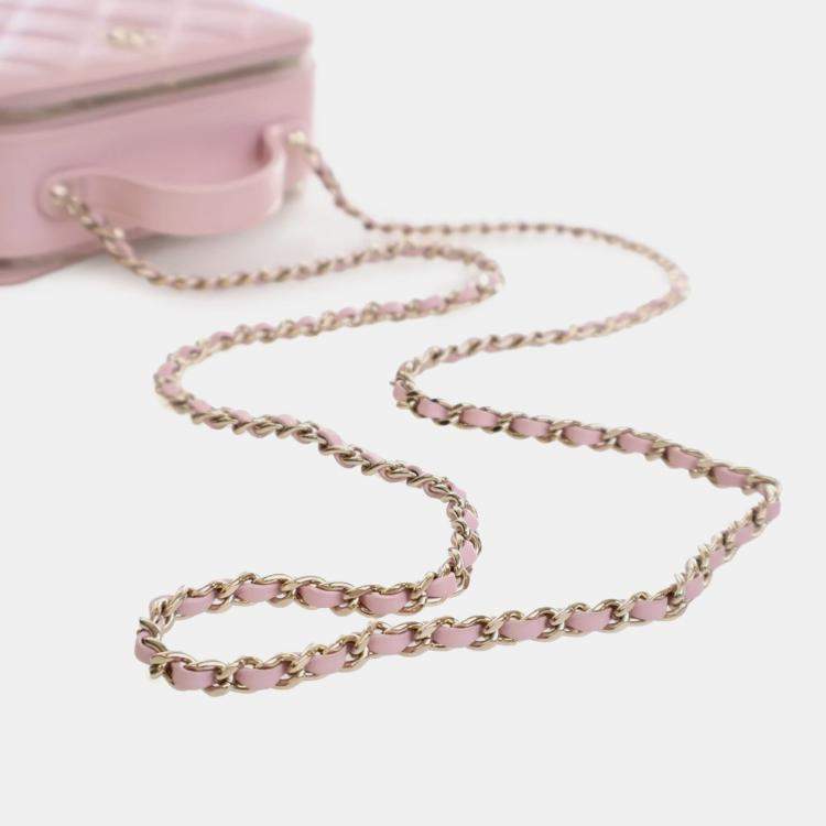 Pre Owned Chanel Pink Mini CC Glazed Calfskin Double Zip Top Handle Vanity Case